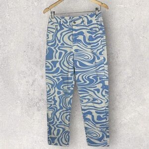 NEW Elodie Blue Wavy Naomi Pants Size Small High Waist Marble Swirl Nordstrom S‎